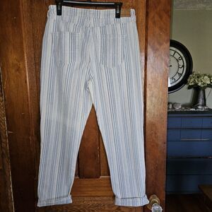 American Eagle Mom Stretch Regular Jeans White Blue Stripes Women’s 10